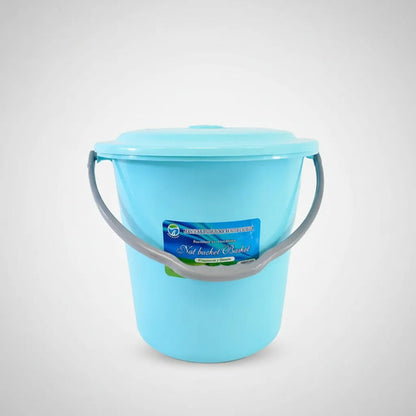 Balde Plástico Tapa Asa 29x30cm Multiuso Manija Baño Jardin Celeste