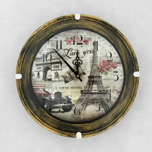Reloj Analógico Vintage Pared Redondo Estilo París 30cm Bordó