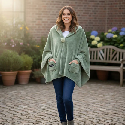 Poncho Manta Corderito Bolsillo 170x65cm Abrigo Frio 450gr Verde Liso U