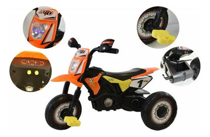 Triciclo Moto Infantil Pedales Con Luces Música Baúl Trasero Naranja