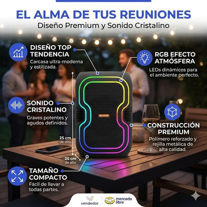 Parlante 8 Bluetooth Led Rgb Tws Usb Fm Microfono Set Negro Negro