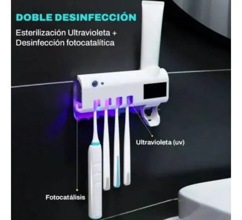 Dispensador Pasta Dental Esterilizador Uv Cepillos Plástico Blanco