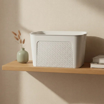 Canasto Caja Organizador Plastico Tapa 38cm Baño Cocina Gris Texturado Tipo Tejido / Ratán Plástico