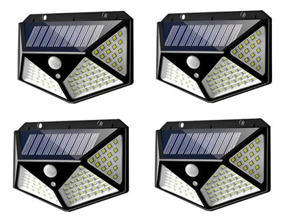 Set X4 Aplique Solar Pared Foco Led Sensor De Movimiento Negro