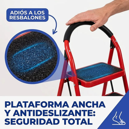 Escalera De 3 Escalones Antideslizante Plegable Metal Roja Rojo