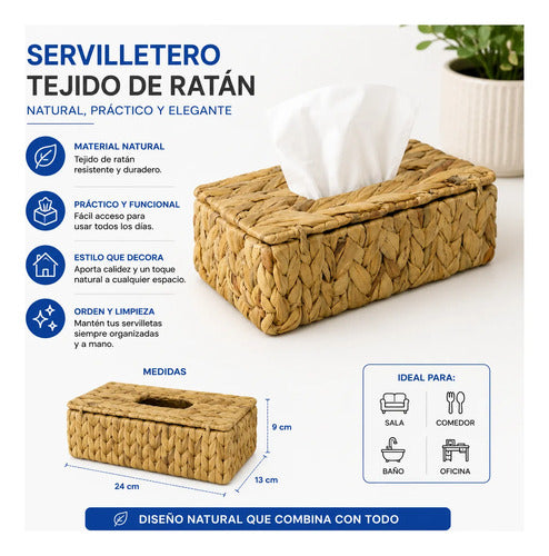Servilletero/porta Servilletas Ratán Tejido Decorativo 24cm Amarillo