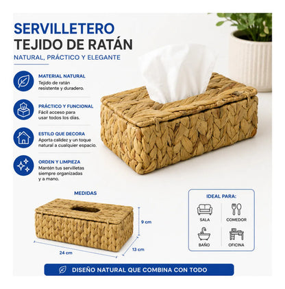 Servilletero/porta Servilletas Ratán Tejido Decorativo 24cm Amarillo