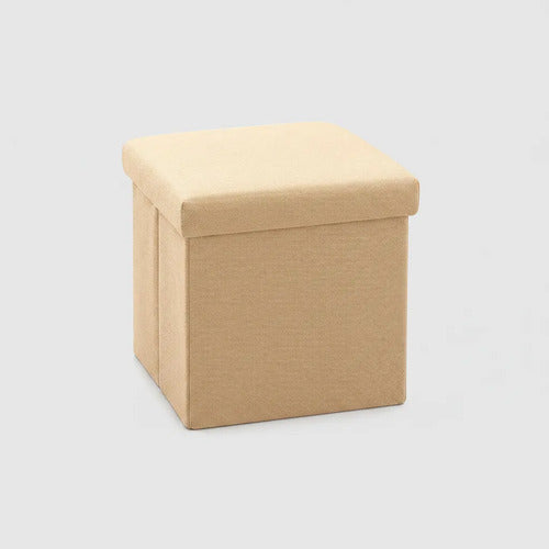 Puff Organizador Baul Taburete Plegable Tapa Acolchada 38cm Beige Liso