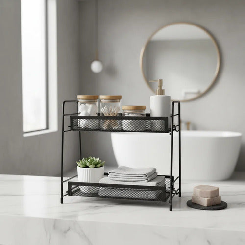 Estante Organizador Metalico 2 Niveles Cocina Baño Multuso Negro