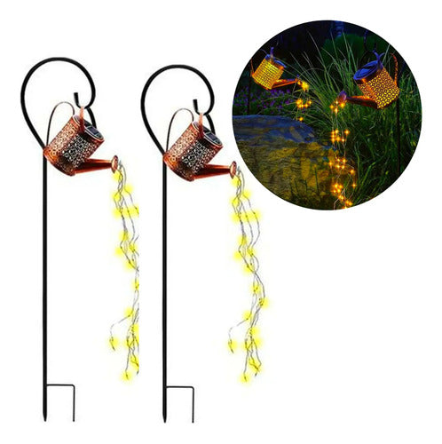 X2 Adorno Regadera Decorativa Para Jardin Exterior Solar Amarillo Cálido