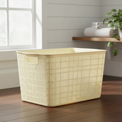 Canasto Plastico Labrado 34x27x22cm Organizador Liviano Beige