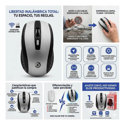 Mouse Inalambrico Optico Usb Pc Laptop Mac Oficina 6 Botones Aleatorio