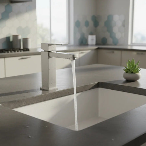 Canilla Griferia Monocomando Lavatorio Acero Baño Set Plateado Cromado