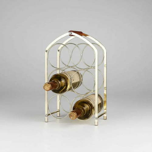 Rack Vino Botellero Hierro 6 Botella Dorado Estante 34x21cm 2 Colores Segun Stock