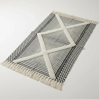 Alfombra Bohemia Algodón Decorativa 60x90 Geométrica Boho 90 Cm 60 Cm Gris