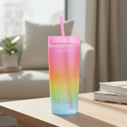 Vaso Acrílico Tapa Sorbito 500ml Multicolor Frase Liviano Multicolor