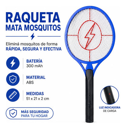 Raqueta Mata Mosquitos Eléctrica Recargable 300mah 51cm Azul