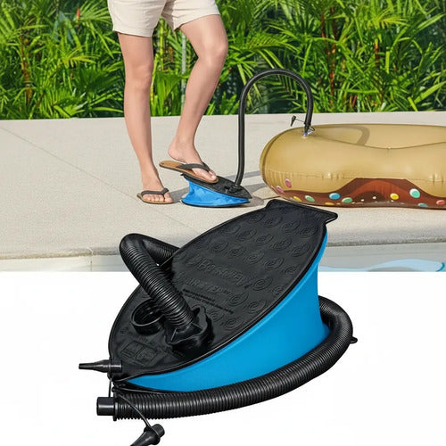 Inflador Pie Manual Colchonetas Inflables Piletas Camping 28 Azul Con Negro