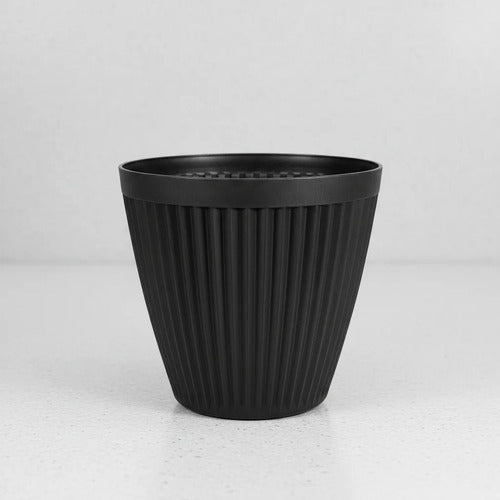Maceta Grande Plastica Decorativa 34x33cm Jardin Exterior Negro Acanalado Vertical