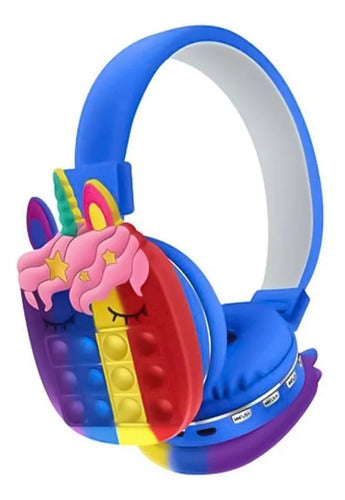 Auricular Bluetooth Unicornio Pop It Micrófono Fm Tf 3.5 Azul