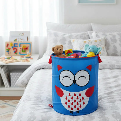 Canasto Infantil Plegable Tela Diseño Búho 40cm Organizador Azul