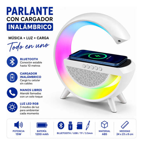 Parlante Bluetooth Cargador Inalámbrico Usb Rgb 15w Blanco O Negro Segun Stock