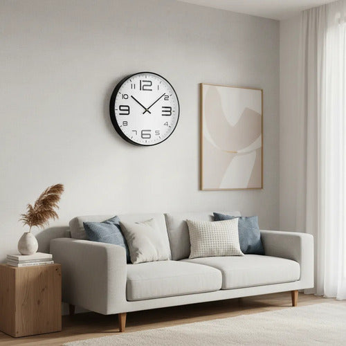 Reloj Pared Analogico Redondo 34.5cm Pila Aa Clásico Moderno Negro