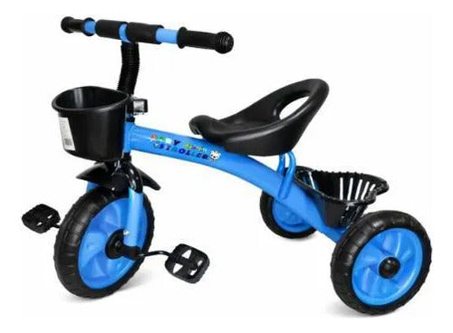 Triciclo Bicicleta Infantil 3 Ruedas Pedales 2 Canastos Azul