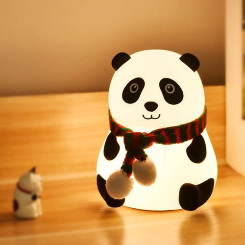 Lampara De Mesa Recargable Veladora Oso Panda Con Bufanda Blanco