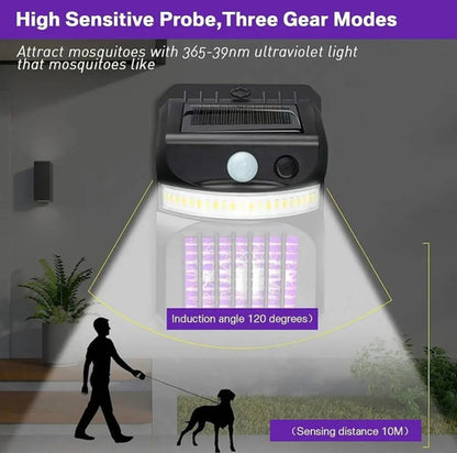 Lampara Solar Pared Led Mata Mosquitos Repelente De Insectos Negro