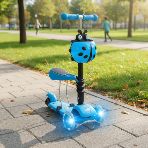Scooter Tripatín Infantil 2 En 1 Asiento Luces Desmontable Celeste