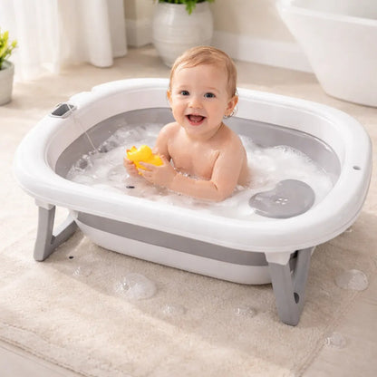 Bañera Infantil Plegable Termómetro Digital Plástico 75x47cm Gris