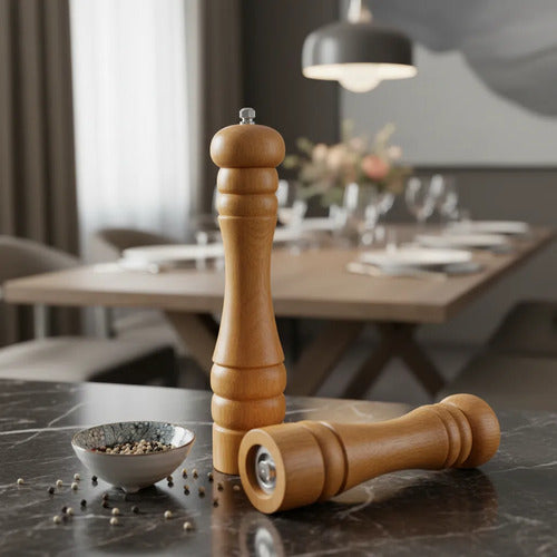 Salero Pimentero Molinillo Madera Sal Set Pack X2 Especias Marrón