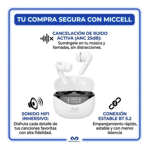 Auriculares Inalambricos Bluetooth Pantalla Led Ios Android Blanco