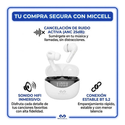 Auriculares Inalambricos Bluetooth Pantalla Led Ios Android Blanco