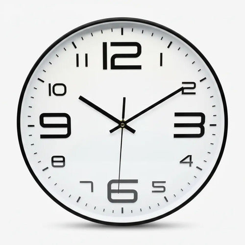 Reloj Pared Analogico Redondo 34.5cm Pila Aa Clásico Moderno Negro