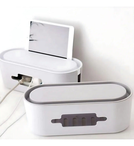 Caja Organizador Cables Con Estante Y Soporte Celular Gris