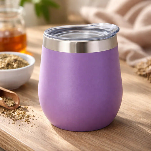 Mate Termico Acero Inoxidable Tapa Bebidas Infusiones 230ml Violeta Liso