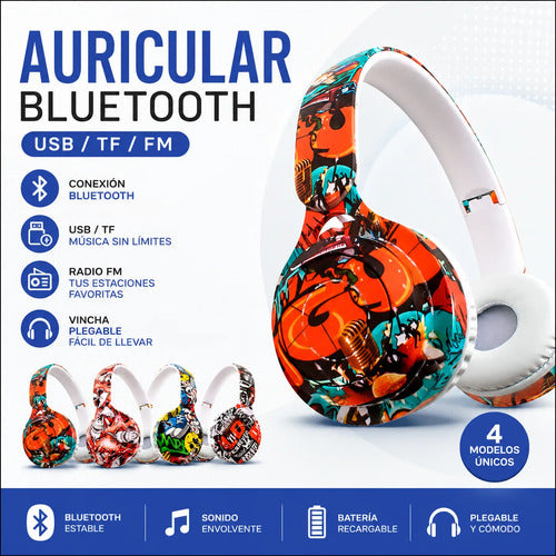 Auricular Bluetooth Plegable Usb Tf Fm Vincha Ajustable Modelo 1