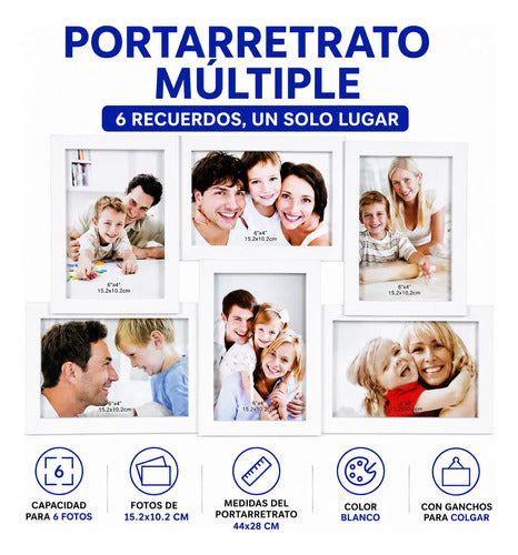 Portarretrato Colgante Marco Multiple 6 Fotos 44x28cm Blanco