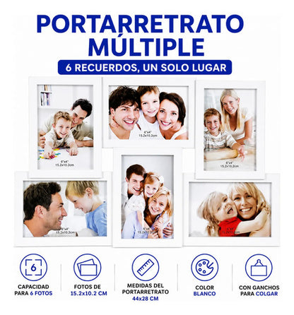 Portarretrato Colgante Marco Multiple 6 Fotos 44x28cm Blanco