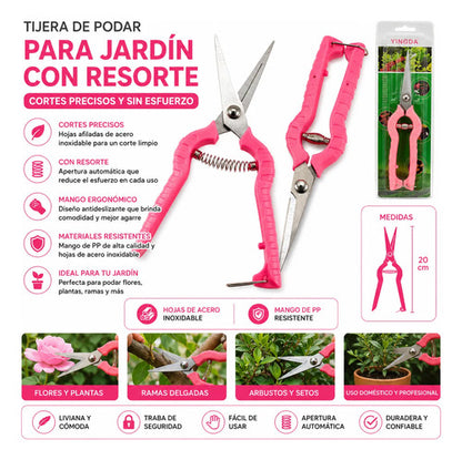 Tijera Podar Jardín Acero Inoxidable Resorte Hoja Recta 20cm Rojo