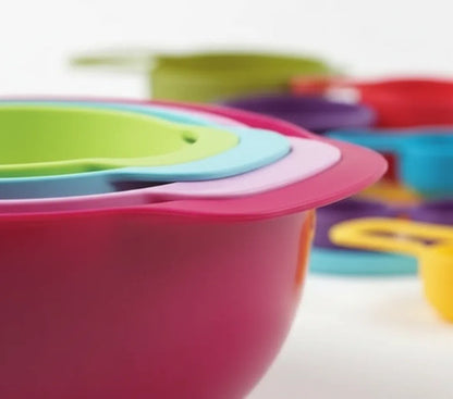 Set Bowl Colador Cucharas Medidoras Plastico Cocina Pack X10 Aleatorio
