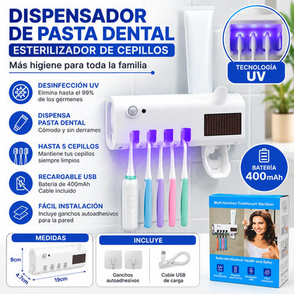 Dispensador Pasta Dental Esterilizador Uv Cepillos Plástico Blanco