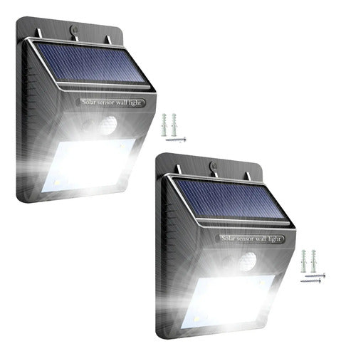 Set X2 Aplique Solar Pared Foco Led Sensor De Movimiento Negro