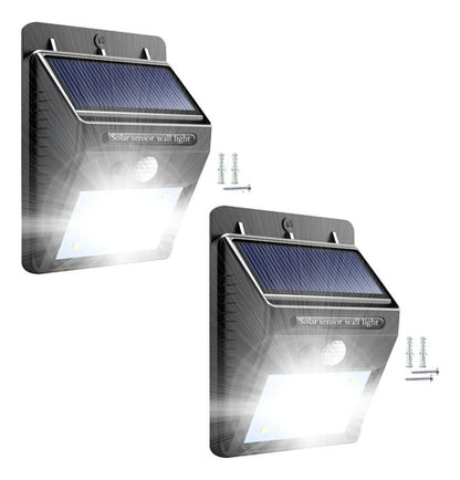 Set X2 Aplique Solar Pared Foco Led Sensor De Movimiento Negro