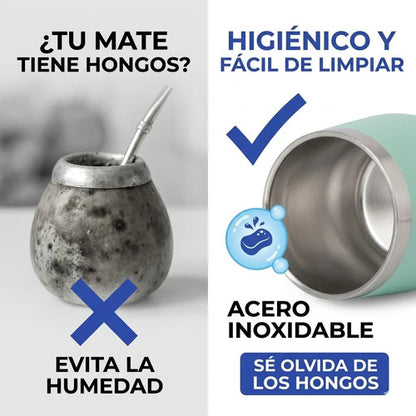 Mate Termico Acero Inoxidable Tapa Bebidas Infusiones 230ml Verde Agua Liso