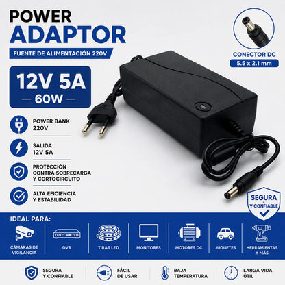 Adaptador Fuente Alimentacion 12v 5a Camaras Dvr Tiras Led