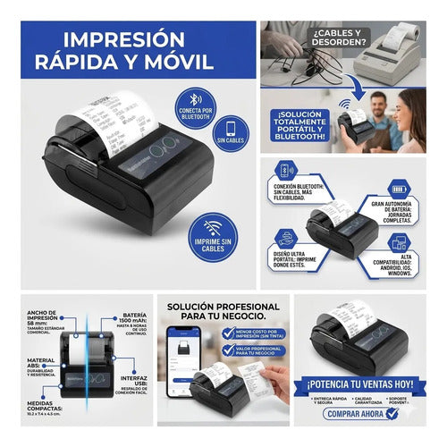 Impresora Termica Bluetooth Usb Portatil Recibos Tickets 58m Negro