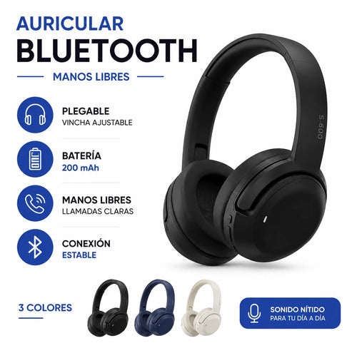 Auricular Bluetooth Plegable Vincha Ajustable Manos Libres Negro